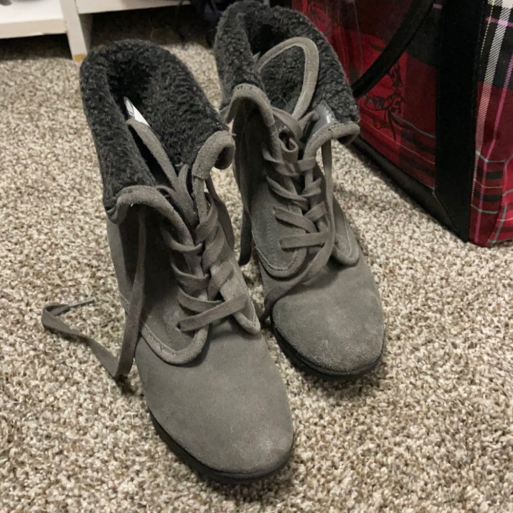 Fuzzy cuffed sneaker style booties